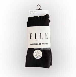 NWT ELLE Hosiery Black Fleece Lined Tights, Footless, 2 Pairs, Size S/M